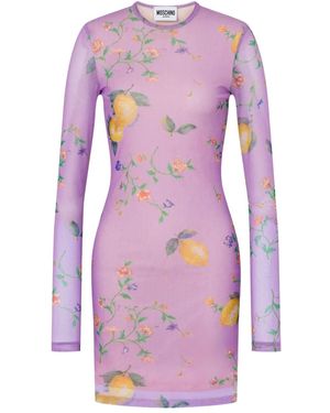 Moschino Floral-Print Long-Sleeve Mini Dress - Purple