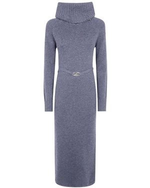 Twinset Belted Ribbed-Knit Midi Dress - Blue