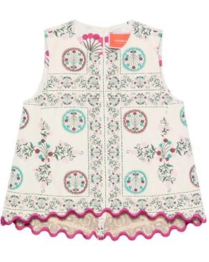 La DoubleJ Floral-Print Scalloped-Hem Blouse - White