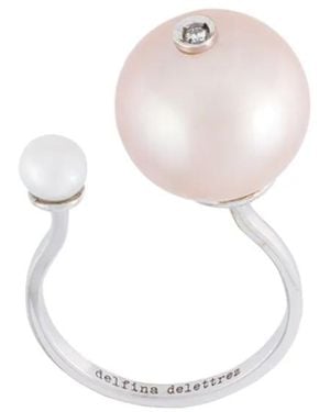 Delfina Delettrez Anillo Con Diamante "Pearl Piercing" - Blanco