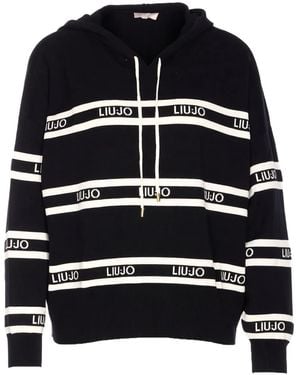 Liu Jo Logo-Stripe Hoodie - Blue