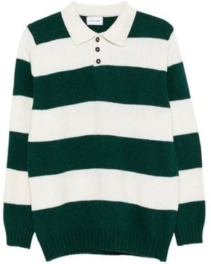 Scaglione Striped Wool Polo Shirt - Green