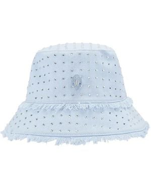 Kurt Geiger Crystal-Embellished Frayed Bucket Hat - Blue