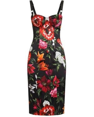 Dolce & Gabbana Floral-print corset midi dress - Rot