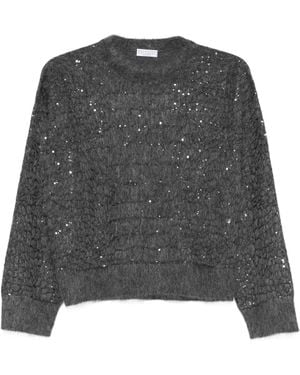 Brunello Cucinelli Sequin-embellished crew-neck sweater - Grau