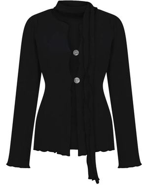Anim Crinkled Button-Up Cardigan - Black