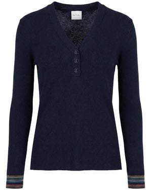 Paul Smith Button Ribbed Top - Blue