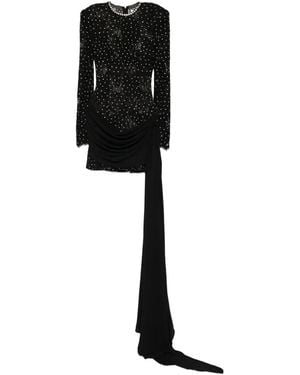 Nissa Rhinestone-Embellished Lace Mini Dress - Black