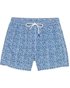 Fedeli Drawstring Printed Swim Shorts - Blue