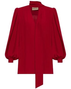 Valentino Garavani Pussy-Bow Puff-Sleeve Shirt - Red