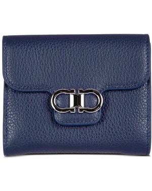Ferragamo Gancini Grained-Leather Wallet - Blue