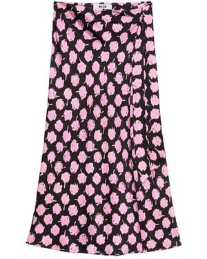 MSGM Wrap-Effect Floral-Print Midi Skirt - White
