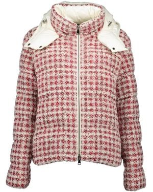 Moncler Andronne Tweed Hooded Short Down Jacket - Red