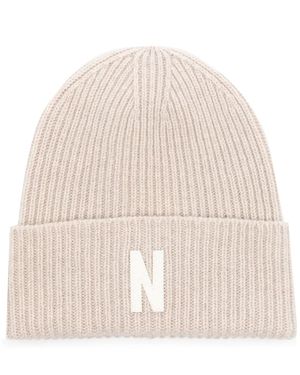 Norse Projects Logo-Patch Ribbed Wool Beanie - Natural