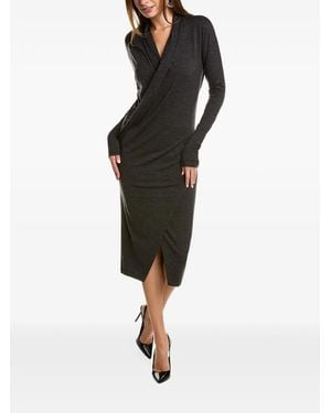 Brunello Cucinelli Wrap-Style Long-Sleeve Midi Dress - Black