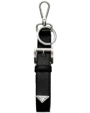 Prada Triangle-logo Leather Keyring - Black