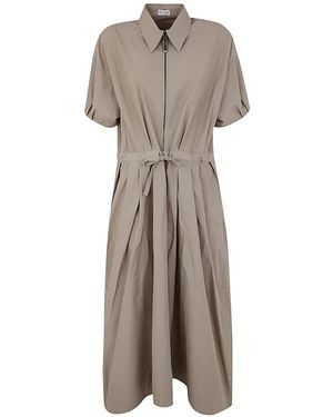Brunello Cucinelli Waist-Tie Shirt Midi Dress - Natural