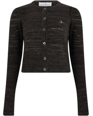 Vivienne Westwood Orb-Embroidered Puff-Sleeve Cardigan - Black