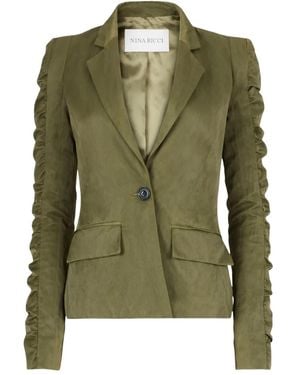 Nina Ricci Crinkled Ruffled-Sleeves Blazer - Green