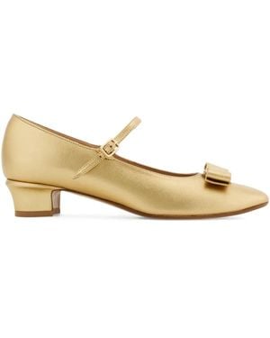 Ferragamo Vara Bow Mary Janes - Natural