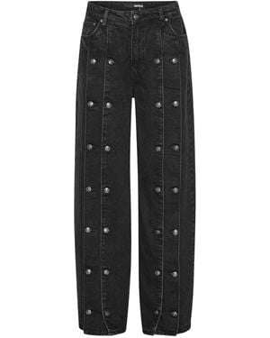 ROTATE BIRGER CHRISTENSEN ボタンディテール ワイドジーンズ - ブラック