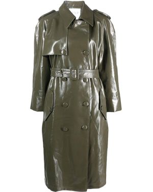 MVP WARDROBE Double-Breasted Patent Trench Coat - Green