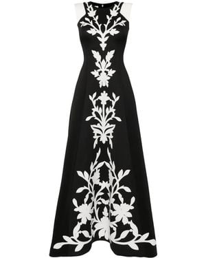 Saiid Kobeisy Floral-Embroidered Neoprene Gown - Black