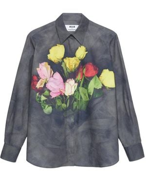 MSGM Floral-Print Shirt - Gray