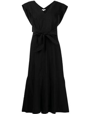 Vince V-Neck Sleeveless Midi Dress - Black