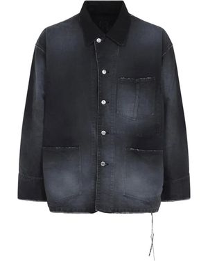 MASTERMIND WORLD Faded Raw-Hem Jacket - Blue