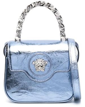 Versace La Medusa Metallic Leather Mini Bag - Blue