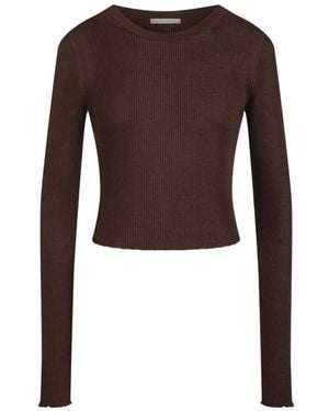 12 STOREEZ Lattice Ribbed-Knit Cropped Jumper - Brown