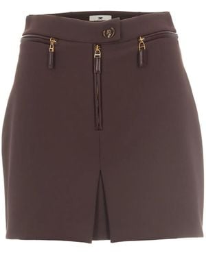 Elisabetta Franchi Zip-Detail Mini Skirt - Brown