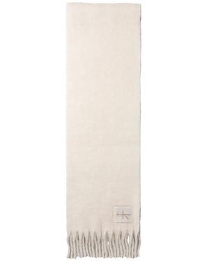 Calvin Klein Logo-Patch Fringed Scarf - White