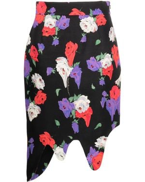 Moschino Floral-Print Asymmetric Midi Skirt - Blue