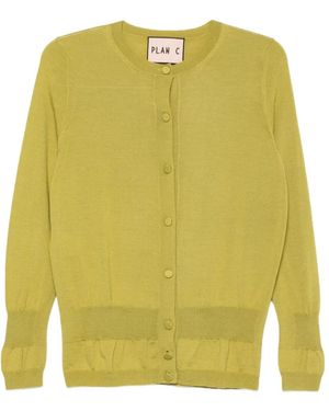 Plan C Button-Up Knit Cardigan - Yellow