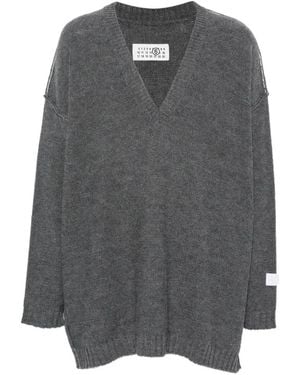 MM6 by Maison Margiela V-Neck Drop-Shoulder Jumper - Grey