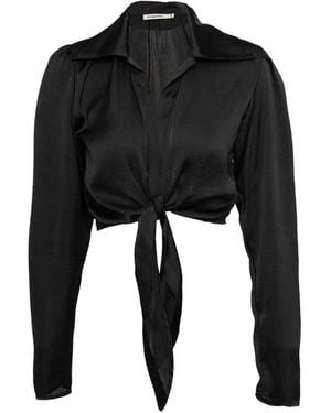 Paramidonna Pearl Cropped Tie-Front Shirt - Black