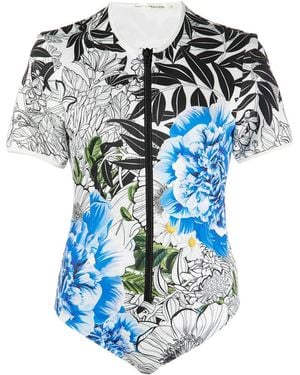 Mary Katrantzou Floral Print Short-Sleeve One-Piece - Blue