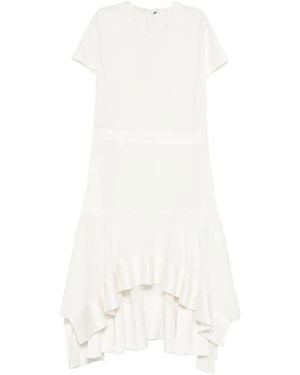 Sacai Ruffled Short-Sleeve Asymmetric Dress - White