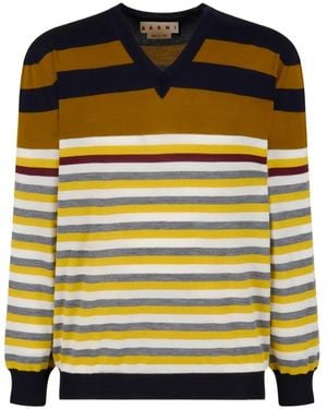 Marni Gestreifter Pullover Mit V-Ausschnitt - Schwarz