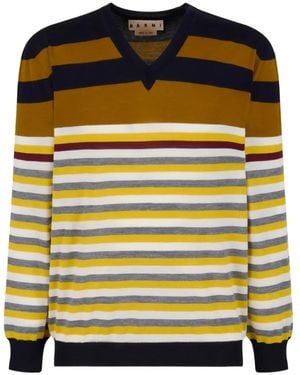 Marni ストライプ Vネックセーター - ブラック