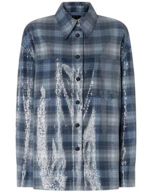 Pinko Overshirt With Check Pattern And Sequins - Blue