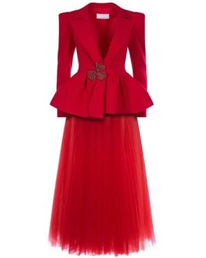 ARAFTU Peplum Tulle-Panel Dress - Red
