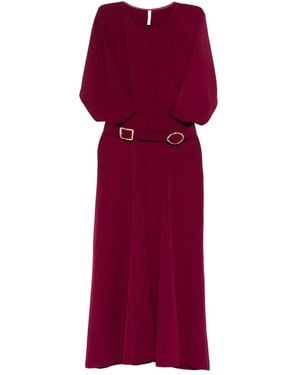 Imperial Belted Puff-Sleeve Midi Dress - Purple