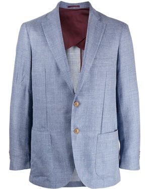 Luciano Barbera Notched-Lapels Wool-Blend Blazer - Blue