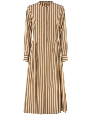 Antonelli Striped Pleated Midi Dress - Natural