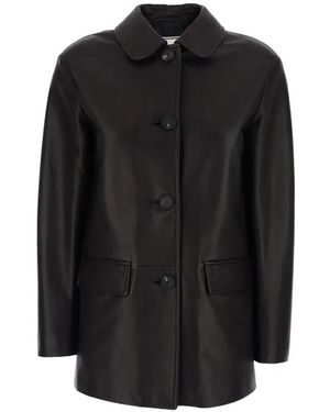 Tagliatore Lederjacke Mit Knöpfen - Schwarz