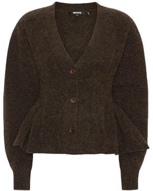 ROTATE BIRGER CHRISTENSEN Knit Peplum Cardigan - Brown