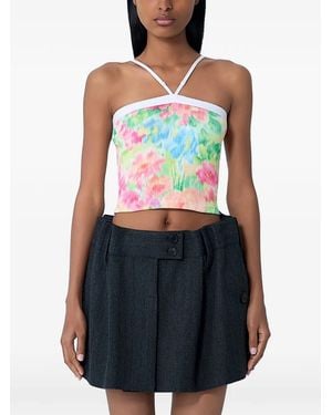 Prada Cropped Floral Top - Green